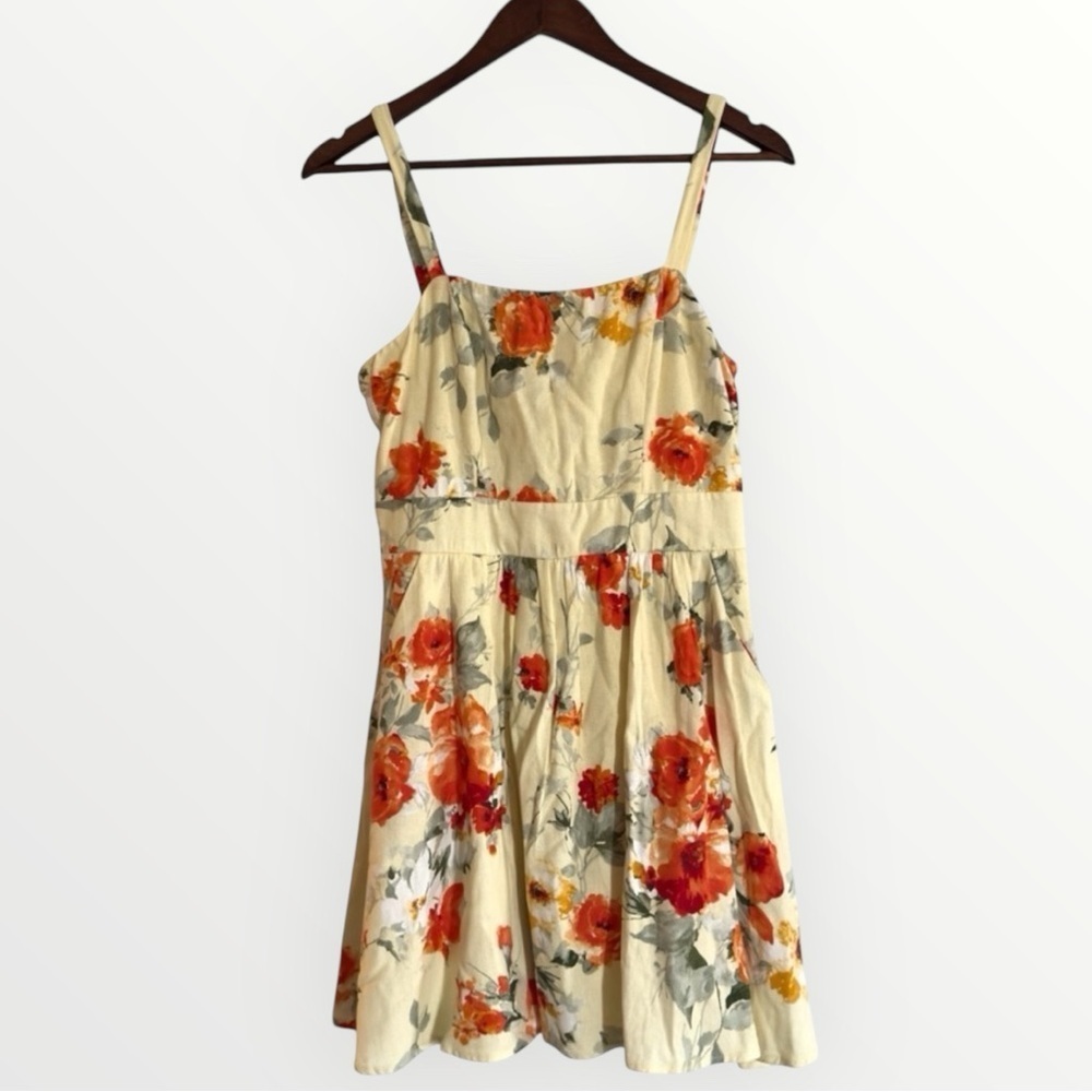 Altar’d State Yellow and Orange Mini Floral Dress with Pockets Size Small Spring